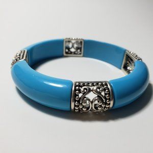 SET of 2  - CORAL RED and BLUE RESIN -  ELASTIC BRACELETS